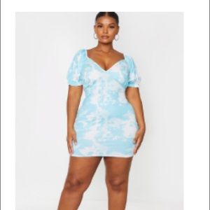 Tie Dye Puff Sleeve Bodycon Dress